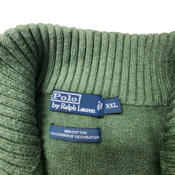 Polo Ralph Lauren Men's XXL Green 1/2 Zip Pullover Cotton Sweater Pony Logo - Picture 10 of 12